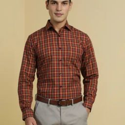 Allen Solly Red Cotton Slim Fit Checks Shirt-image-29