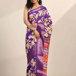 Libas Purple Floral Print Saree with Unstitched Blouse-image-36