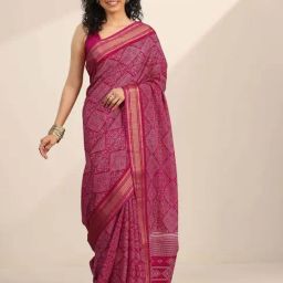 Libas Pink Printed Saree with Unstitched Blouse-image-12