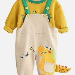 Little Surprise Box Boys Yellow & Beige Printed Full Sleeves Dungree Set-image-19