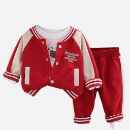 Little Surprise Box Boys Red & White Printed Full Sleeves Tracksuit Set-image-77