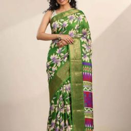 Libas Green Floral Print Saree with Unstitched Blouse-picture-47