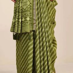 Libas Green Printed Saree with Unstitched Blouse image 5