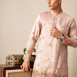 House of Pataudi Floral Embroidered Thread Work Floral Jashn Kurta with Trousers-image-39