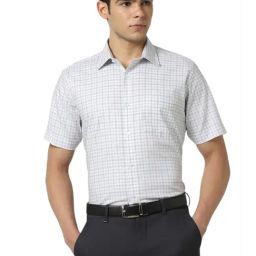 Van Heusen White Cotton Regular Fit Checks Shirt-image-122