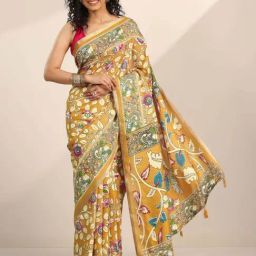 Libas Mustard Floral Print Saree with Unstitched Blouse-image-38
