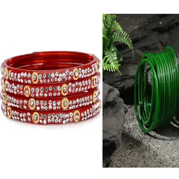 SOMIL Set of 16 Red Alloy Bangles-image-43