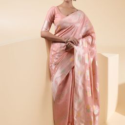 House of Pataudi Ethnic Motifs Woven Design Zari Saree With Unstitched Blouse-image-21
