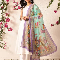 Silk Land Floral Printed Kalamkari Mul Cotton Dupatta-picture-21