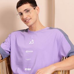 Mast & Harbour Typography Printed Drop-Sleeves Oversized T-shirt with Colourblocked Detail-image-2