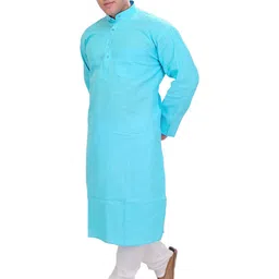 Exotic India Men Mandarin Collar Straight Kurta with Pyjama-picture-39