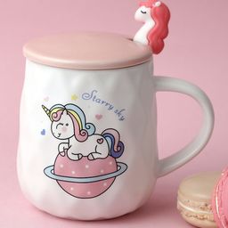A Vintage Affair Saturn Printed Ceramic Unicorn Mug With Lid Multicolour - 350 ml-picture-11