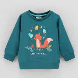 Ollypop Cotton Knit Full Sleeves Fox Patched Sweatshirt - Green-image-79