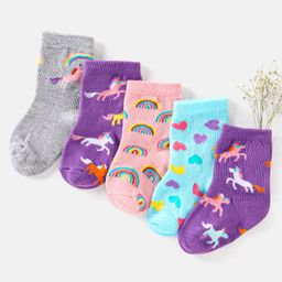 Cute Walk by Babyhug Cotton Non Terry Anti Bacterial Ankle Length Socks Unicorn Design Pack of 5 - Multicolour-picture-29