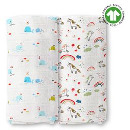 Moms Home Organic Cotton Soft Baby Muslin Swaddle Elephant & Panda Pack of 2 - Multicolour-image-83