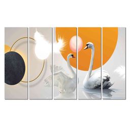 WENS Vastu Swan Pair Love Birds 5 Pieces Laminated Wall Art Panels - Multicolor-image-22