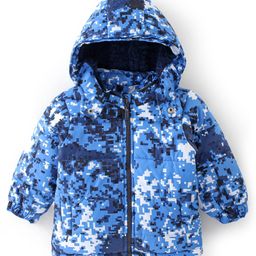 Babyoye Full Sleeves Printed Hooded Jacket - Blue-image-3