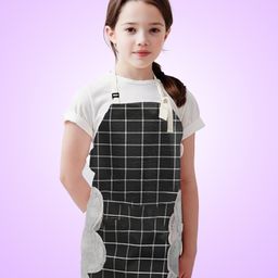 MOMISY Kitchen Cooking Apron with Pocket and 2 Stitched Towels Waterproof Adjustable Durable Stripe Kitchen Women Men Apron with Pockets Bib (Checked Black)-image-41