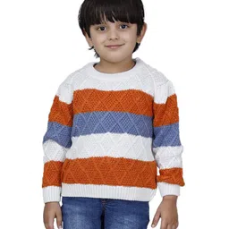 JoE Hazel Full Sleeves Woven Design Detailed Colour Blocked Sweater - Orange-picture-42