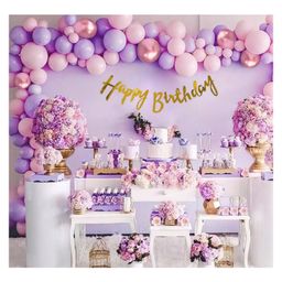 Bubble Trouble Birthday Decoration items with Purple Rose Gold & Pink Balloons for Girls Pastel purple pink & rose gold Pack of -58-image-3