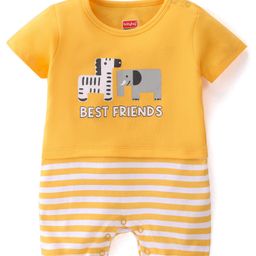 Babyhug 100% Cotton Half Sleeves Romper Animal Print - Yellow-image-85