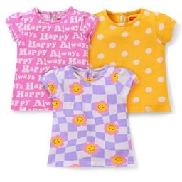 Babyhug 100% Cotton Knit Half Sleeves Top Polka Dot Pack of 3 - Multicolor-image-70