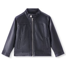 Pine Kids Full Sleeves High Neck Solid Colour Leather Jacket - Black-image-82
