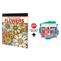 Flowers - Adult Colouring Book With 12 Water Colour Sketch Pen : Art Colouring Kit for Adults & Kids, Mindful Art Coloring book, Art & Craft Kit, Coloring Book for Calm-9