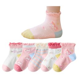 ZQBIEE Pack Of 5 Unicorn & Floral Designed Colour Blocked Socks - Multi Colour-image-99