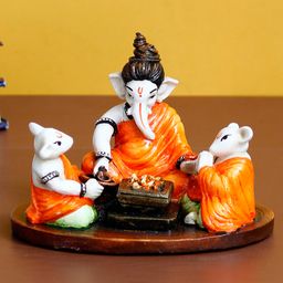 eCraftIndia Lord Ganesha Doing Havan with 2 Mushaks Colorful Handcrafted Decorative Figurine-24