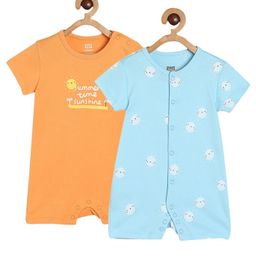 MINI KLUB Cotton Pack Of 2 Half Sleeves Sun & Typography Printed Rompers - Blue & Orange-image-28