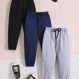 Trampoline Cotton Blend Pack Of 3 Solid Track Pants - Blue Grey & Black-image-9