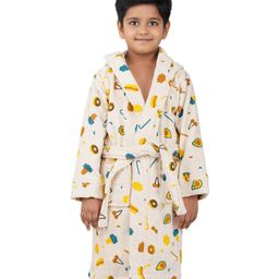 Rangoli Cotton Full Sleeves Avocado Printed Ultra Soft Bathrobe With Attached Adjustable Belt - Beige-image-3