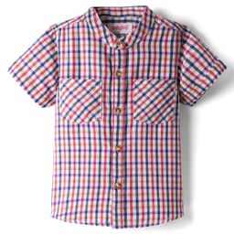 Babyhug Cotton Woven Mandarin Collar Half Sleeves Shirt With Checks Print - Multicolour-image-67