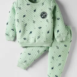 Simply Knit Full Sleeves Co-Ord Winter Night Suit with Space Theme Print & Patch - Light Green-picture-32
