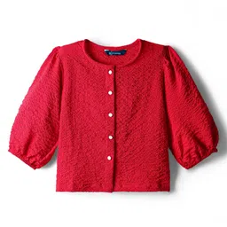 Pine Kids Woven Full Sleeves Solid Color Textured Top - Red-picture-37