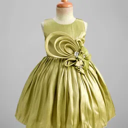 Enfance Sleeveless Floral Applique Detailed & Rhinestone Embellished Knee Length Dress - Green-picture-31