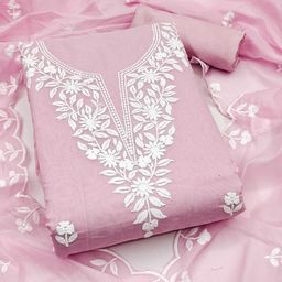 MANVAA Floral Embroidered Chanderi Cotton Unstitched Dress Material-image-35
