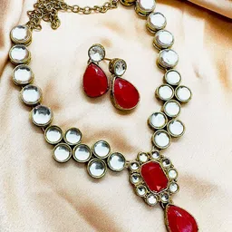 JN HANDICRAFT Copper-Plated Kundan Studded Jewellery Set-31
