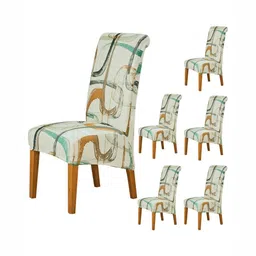 HOKIPO Set Of 6 Beige Colored & Brown Printed Suitable Chair Covers-12