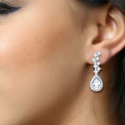 DIVASTRI Rhodium-Plated Cubic Zirconia Studded Drop Earrings-7