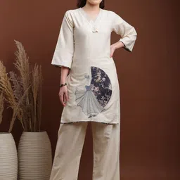 Berrylicious Embroidered V-Neck Tunic With Trousers Pure Cotton Co-Ords-image-24