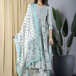 KALINI Women Floral Printed Empire Pure Cotton Kurta with Trousers & With Dupatta-32
