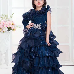 Tiny Kingdom Girls One Shoulder Ruffles Detail Tiered Satin Gown Maxi Dress-image-30