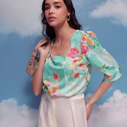 CORSICA Floral Print Puff Sleeves Top-45