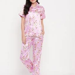 Clovia Purple Printed Shirt Pyjamas Set-image-53
