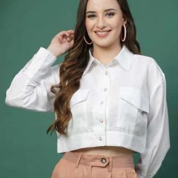 Melon By plusS White Plain Crop Shirt-image-82