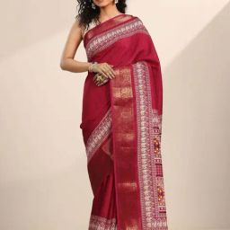 Libas Red Printed Saree with Unstitched Blouse-picture-16