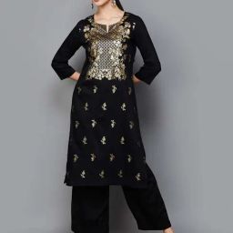 Melange by Lifestyle Black Floral Print Straight Kurta-picture-19