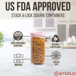 SCL Steelo Transparent Plastic Stack & Lock Food Storage Square Containers - Set of 21 image 3